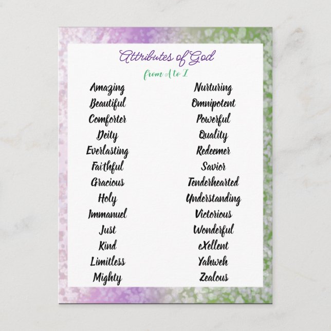 Attributes of God from A to Z Customizable Card (Front)