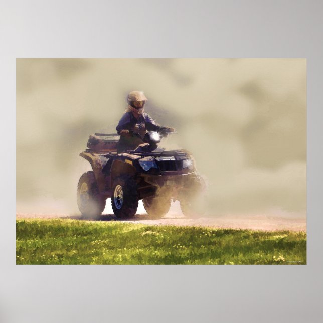 ATV All Terrain Vehicle and Dust, Fun Art Poster (Devant)