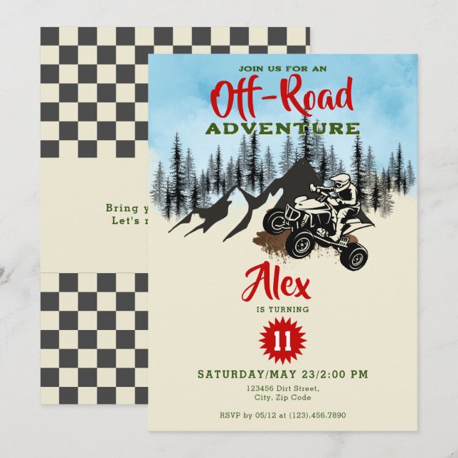 ATV Monster Truck Off Road Adventure Birthday Invitation (Front/Back)