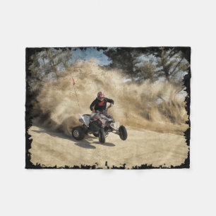 ATV on Dirt Road in Dust Cloud w/Edges Fleece Blanket