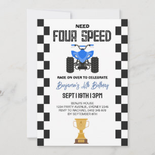 ATV Quad 4 Wheeler 4th Birthday Party Invitation