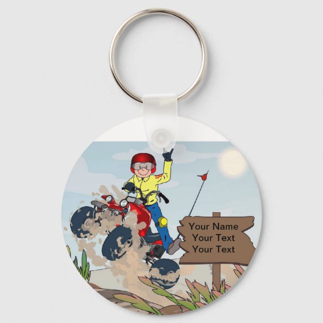 ATV Rider - Male Cartoon by PrintedPerfection.com Keychain (Front)