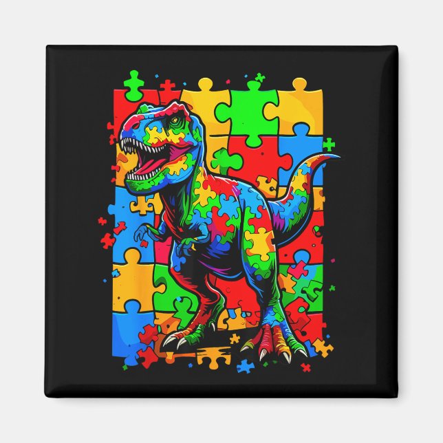 Au Awareness Autistic Puzzle T-Rex Dinosaur Magnet (Front)