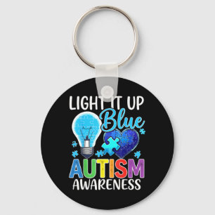 Au Awareness Light Bulb Shine Blue Keychain