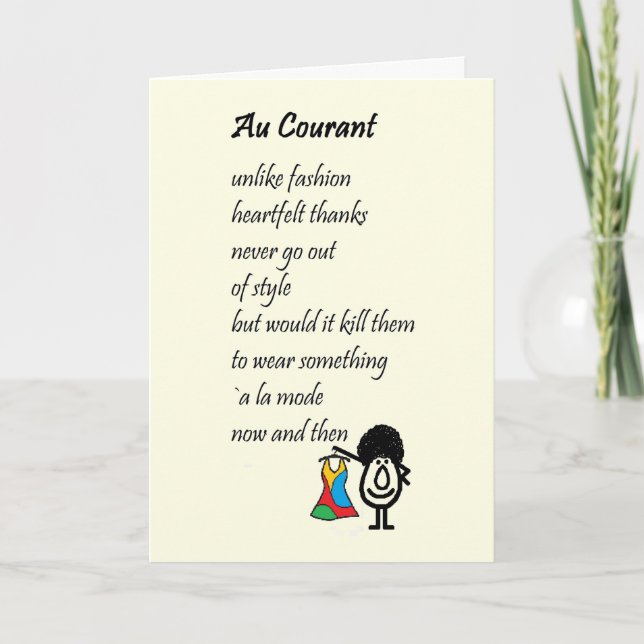 Au Courant - a funny thank you poem Card (Front)