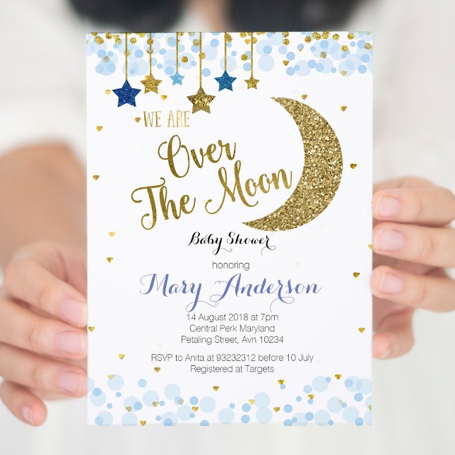 Au-dessus de la lune Baby shower Invitation bleu (Créateur téléchargé)