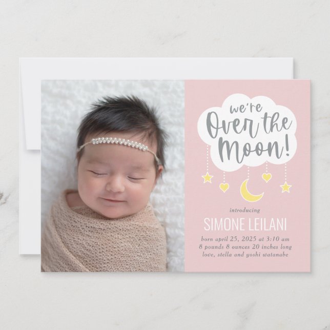 Au-Dessus De La Lune Faire-part de naissance Bébé (Devant)