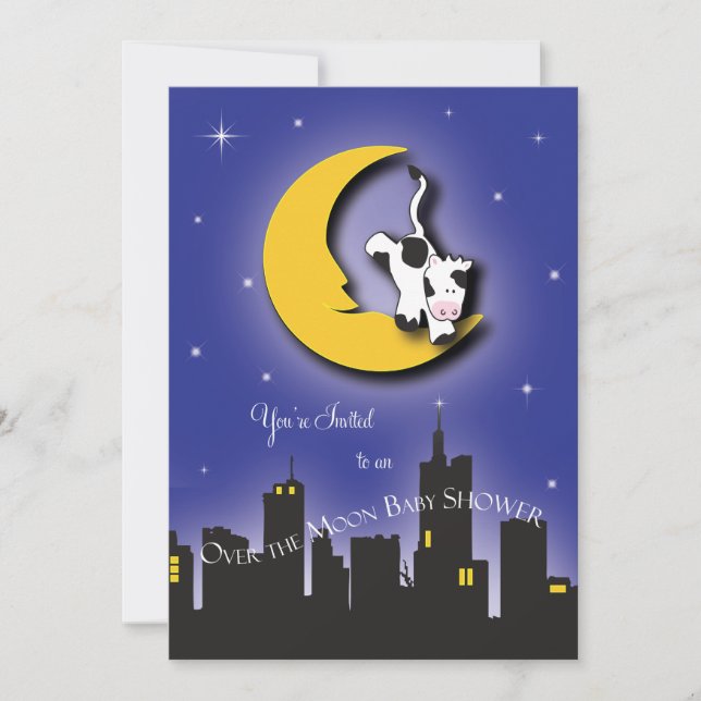 Au-dessus de la lune | Invitation Baby shower (Devant)