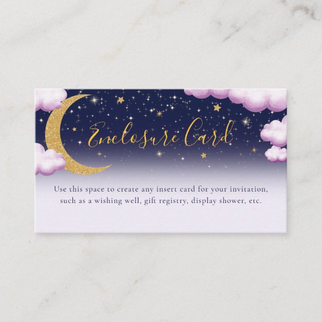 Au-dessus de la Lune Rose Girl Baby shower carte d (Devant)