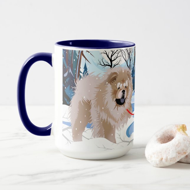 AU-DESSUS DE LA RIVIÈRE Fête/Cannelle Chow mug (Avec donut)
