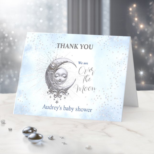Au-Dessus Du Carte de remerciements De Baby shower (Over The Moon Blue Boy Baby Shower Thank You Card)