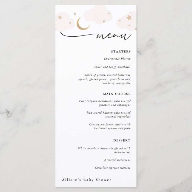 Au-dessus du menu Moon Pink and Gold Baby shower (Devant)