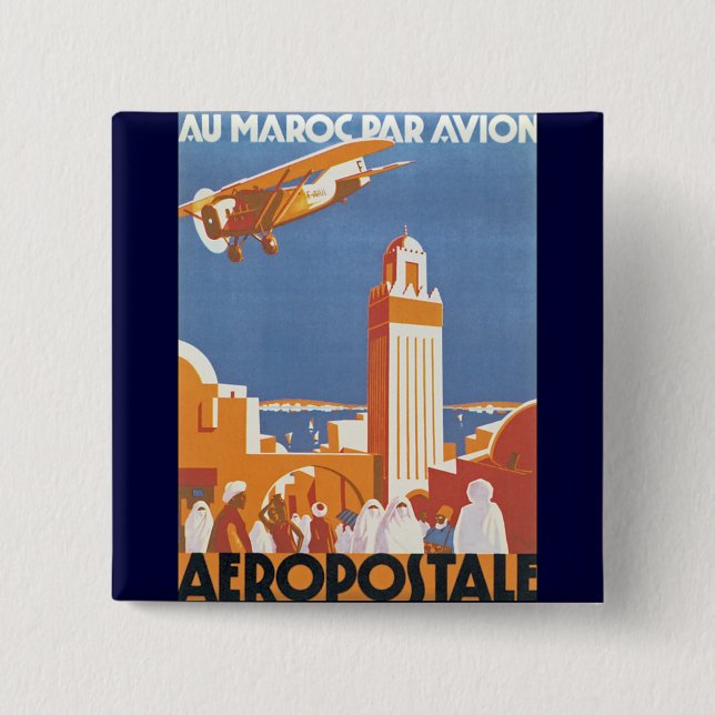 Au Maroc Par Avion 2 Inch Square Button (Front)