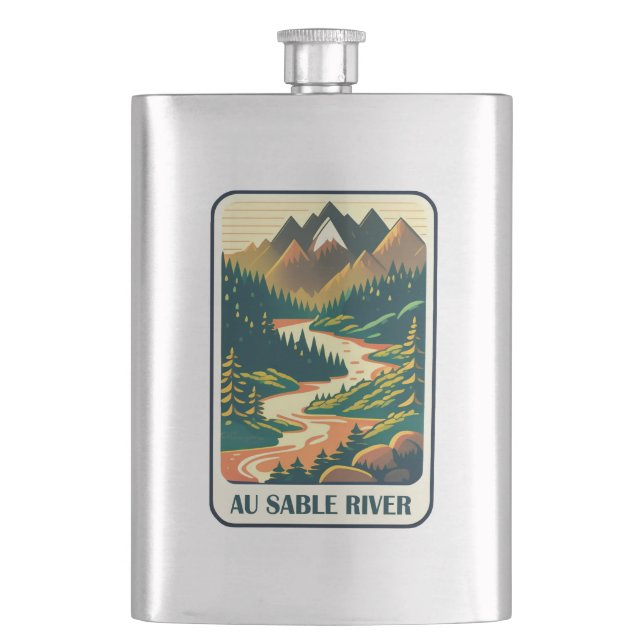 Au Sable River Michigan Colours Hip Flask (Front)
