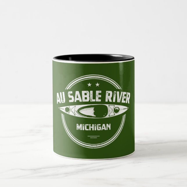 Au Sable River Michigan Kayaking Two-Tone Coffee Mug (Center)