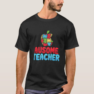 Au Some Teacher Autism Teacher Apple Puzzle T-Shirt