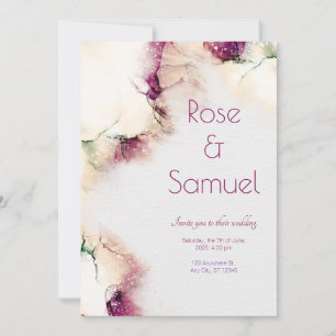 Aubergine Alcohol Ink Elegant Wedding Invitation