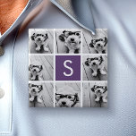 Aubergine and White Photo Collage Custom Monogram 2 Inch Square Button<br><div class="desc">You can use Instagram photos for this design. Use 8 square photos to create a unique and personal gift. Or you can keep the hipster puppy and make a trendy keepsake. If you need to adjust the pictures,  click on the customize tool to make changes.</div>