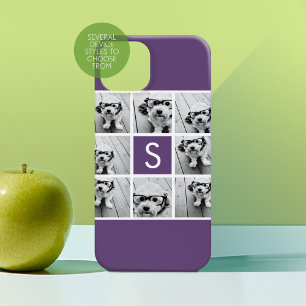 Aubergine and White Photo Collage Custom Monogram iPhone 15 Pro Case