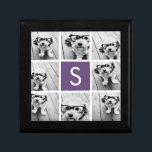 Aubergine and White Photo Collage Custom Monogram Gift Box<br><div class="desc">You can use Instagram photos for this design. Use 8 square photos to create a unique and personal gift. Or you can keep the hipster puppy and make a trendy keepsake. If you need to adjust the pictures,  click on the customize tool to make changes.</div>