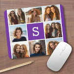 Aubergine and White Photo Collage Custom Monogram Mouse Pad<br><div class="desc">You can use Instagram photos for this design. Use 8 square photos to create a unique and personal gift. Or you can keep the hipster puppy and make a trendy keepsake. If you need to adjust the pictures,  click on the customize tool to make changes.</div>