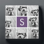 Aubergine and White Photo Collage Custom Monogram Plaque<br><div class="desc">You can use Instagram photos for this design. Use 8 square photos to create a unique and personal gift. Or you can keep the hipster puppy and make a trendy keepsake. If you need to adjust the pictures,  click on the customize tool to make changes.</div>
