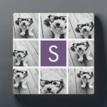 Aubergine and White Photo Collage Custom Monogram Plaque<br><div class="desc">You can use Instagram photos for this design. Use 8 square photos to create a unique and personal gift. Or you can keep the hipster puppy and make a trendy keepsake. If you need to adjust the pictures,  click on the customize tool to make changes.</div>