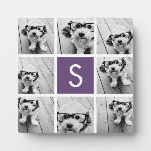 Aubergine and White Photo Collage Custom Monogram Plaque