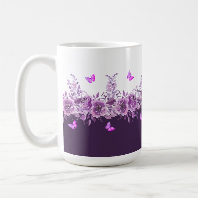 Aubergine Botanical Butterflies  Coffee Mug (Left)