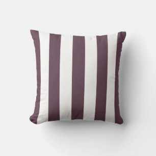 Aubergine Eggplant and White XL Stripes Pattern Throw Pillow
