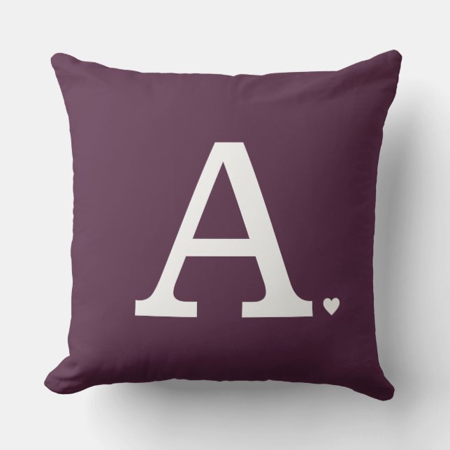 Aubergine Eggplant Deep Purple Initial Throw Pillo Pillow (Front)