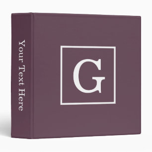 Aubergine Eggplant White Framed Initial Monogram Binder