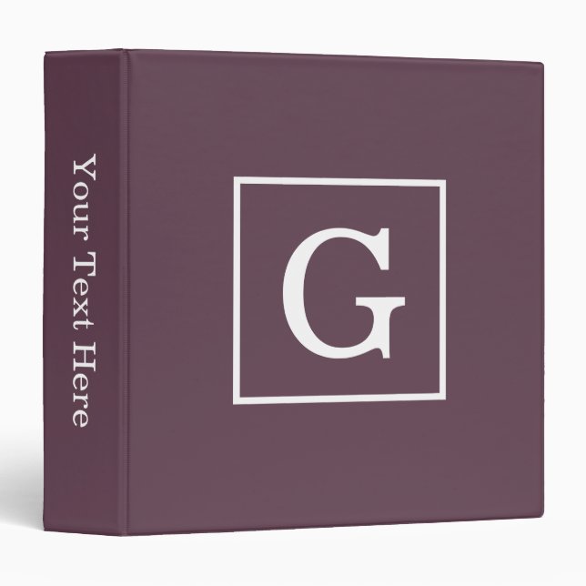 Aubergine Eggplant White Framed Initial Monogram Binder (Front/Spine)