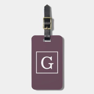 Aubergine Eggplant White Framed Initial Monogram Luggage Tag