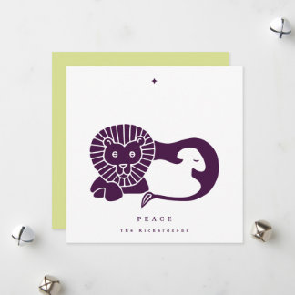 Aubergine Lion and Lamb Flat Holiday Card