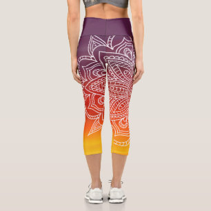 Aubergine Orange and White Mandala Yoga Capri  Leggings