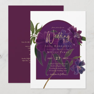 Aubergine Plum Purple Floral Forest Green Wedding Invitation