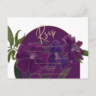 Aubergine Plum Purple Floral Forest Green Wedding Postcard