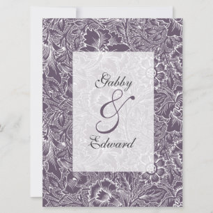 Aubergine Purple Vintage Long Wedding Invitation