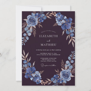 Aubergine Slate Bloom Wedding Invitation