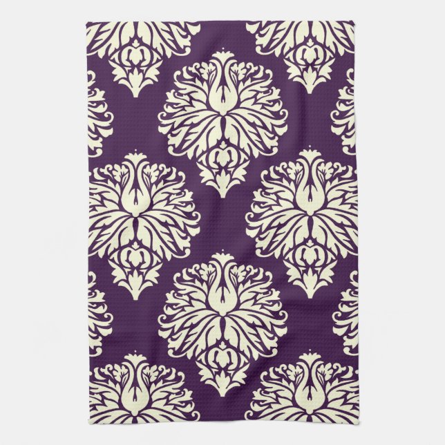 Aubergine Southern Cottage Damask Kitchen Towel (Vertical)