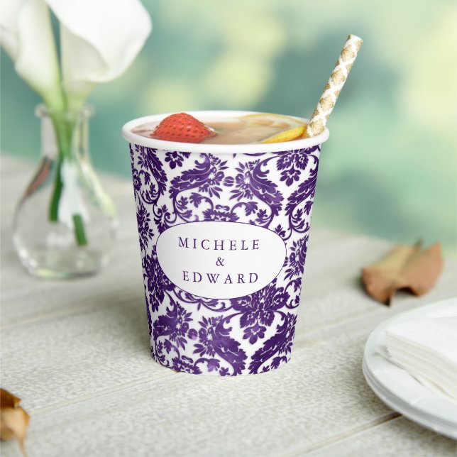 Aubergine Vintage Damask Lace  Paper Cups (Insitu)