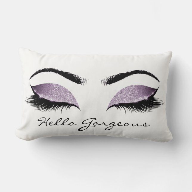 Aubergine White Makeup Lashes Hello Gorgeous Lumbar Pillow (Front)