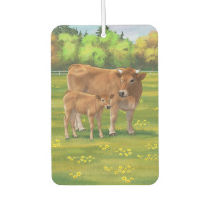 Aubrac Cow & Cute Calf in Spring Pasture Air Freshener