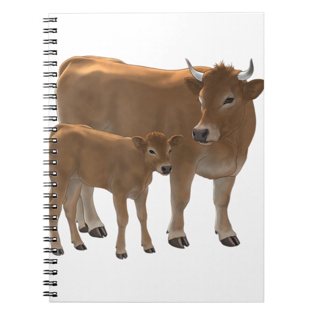 Aubrac or Jersey Brown Cow & Cute Calf Cattle Ranc Notebook (Front)