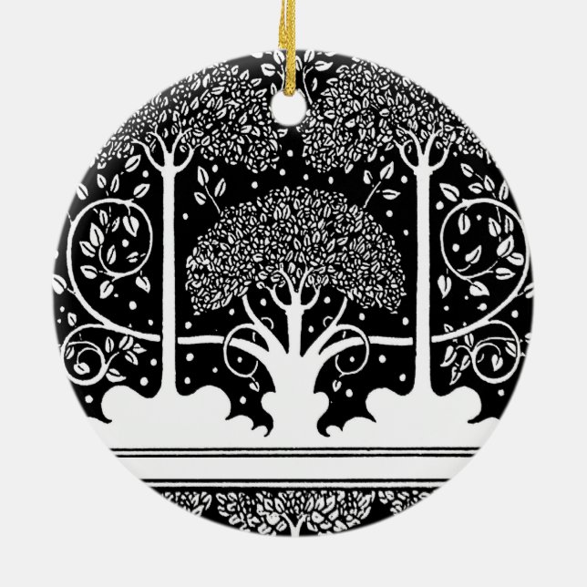 Aubrey Beardsley Art Nouveau Tree Pattern Print Ceramic Ornament (Back)