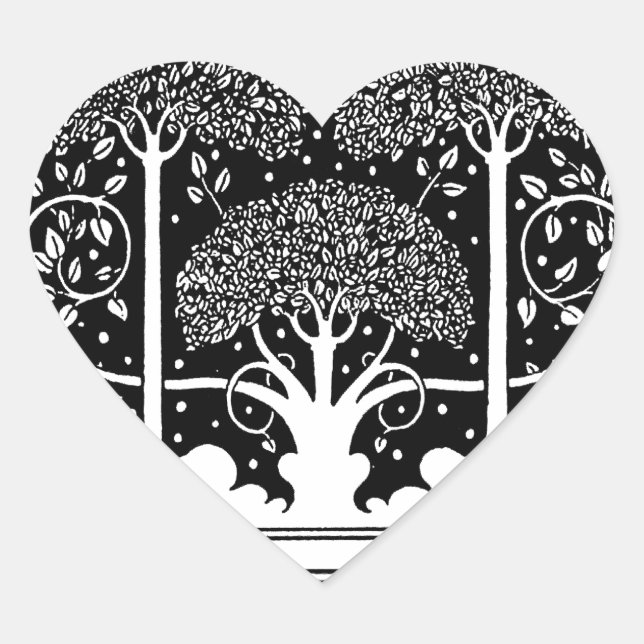 Aubrey Beardsley Art Nouveau Tree Pattern Print Heart Sticker (Front)