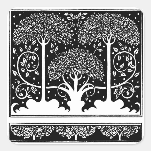 Aubrey Beardsley Art Nouveau Tree Pattern Print Square Sticker (Front)