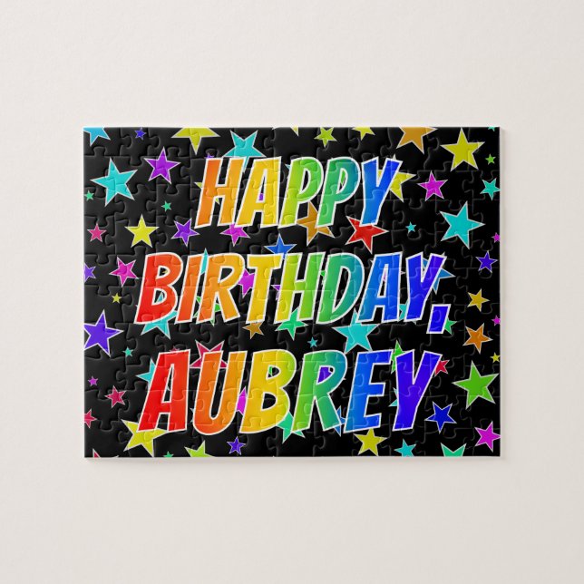 "AUBREY" First Name, Fun "HAPPY BIRTHDAY" Jigsaw Puzzle (Horizontal)