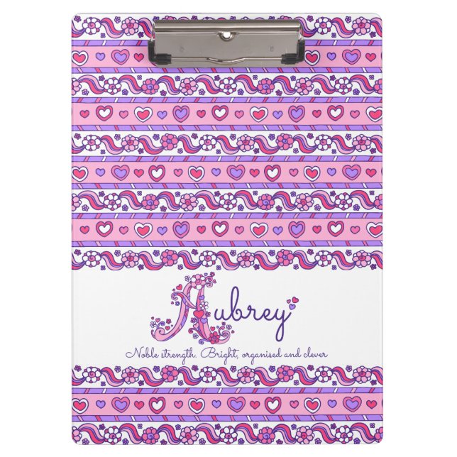 Aubrey name meaning hearts doodles clipboard (Front)
